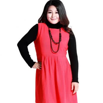 慕姗·诗怡MSSHE 加大码女装2012秋冬新款欧美胖人显瘦背心连衣裙子N1071 石榴红 4XL