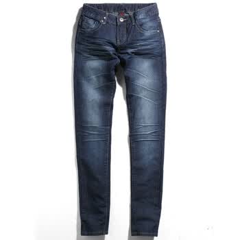 Giordano/佐丹奴BSX女装立体猫须弹力窄身潮牛04410514洗水蓝色 宝蓝色 27