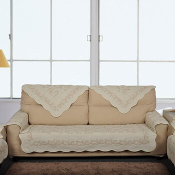 MAXHOME|美客居 双人坐垫70x120CM 纯棉素色绣花防滑沙发垫 雅白