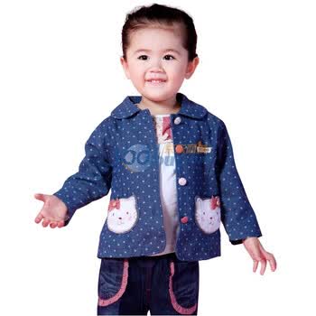 法国安宝儿 婴儿宝宝女童装 纯棉小星星牛仔三件套装 春秋款外出服 A8570 蓝色 12M/73cm