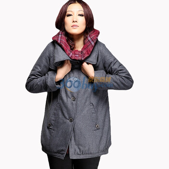 购物赢大奖 茵曼INMAN2011冬装双层领羊毛呢棉衣棉服外套W3963 深灰色 XL