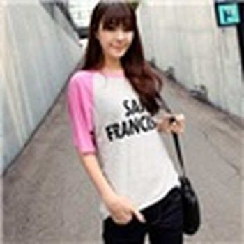 时尚起义 夏装韩国进口简洁插肩袖字母印花T恤 女584982 粉红色 one
