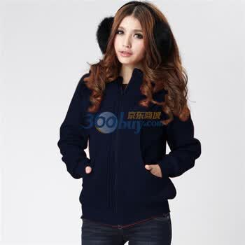 Asinrar 阿西娜冬装新款女装抓绒拉链连帽卫衣外套AW1217 宝蓝色 L