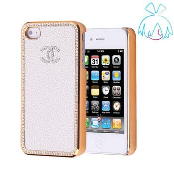 萝莉（LOLI）iphone4外壳-真皮钻框之名品系列小C款　白色