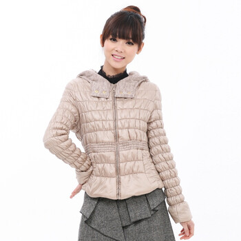 音曲女装 贺新年 冬装新款 时尚带帽韩版短棉衣 ECDSM016 米色 XL