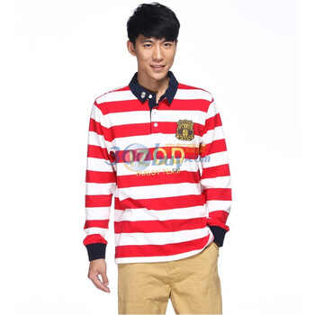 IZOD 秋季新品纯棉条纹字母翻领长袖男polo衫 2061913103401红色系XXL(185/102A)