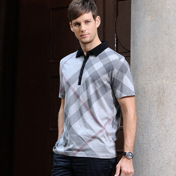 浪氏威尔lansiwear2012新款男装短袖 条格polo翻领T恤LSAJT32110 灰色 54