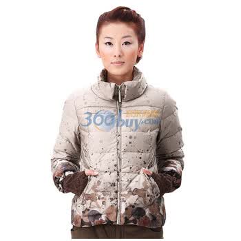 茵曼 INMAN 新款90%鸭绒防漏绒印花羽绒服 W9019 桔红色 XL