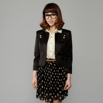 言若 2012春季新款名媛知性气质女款修身韩版小西装 DW20202 黑色 M