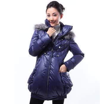 O.SA 新款90%白鸭绒 修身中长款韩版羽绒服 SY00604 蓝色 XL