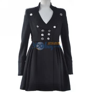 Bessie 2011秋装新款女装 帅气军旅风双排扣毛呢长大衣ALT040 黑色 L