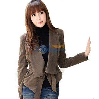 韩都衣舍 韩国西装春季新品新年春装女蝴蝶结系带女西装DU0319FX 卡其色 L