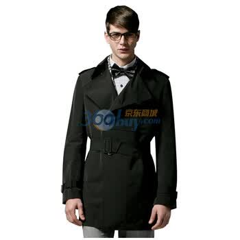 GXG 新品 男装时尚双排扣风衣#11108277 黑色 XL