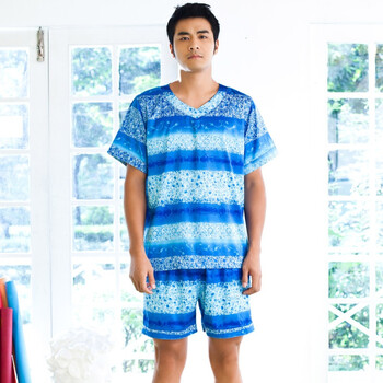 可爱睡衣男2012新款春夏季歌瑞尔魔法花园性感家居服套装 蓝色 XXL