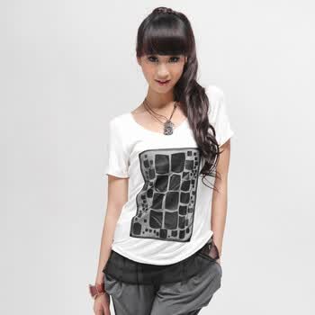 MS.V 2012春夏新款女装 女纱网胶印拼接纯色圆领T恤ST003 白色 L
