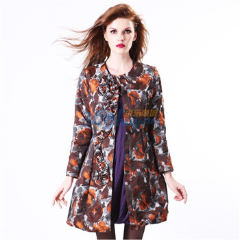 玛汐 Maxchic 2011秋冬女式中长款修身提花风衣 Q13232S10M 橘红色 XL