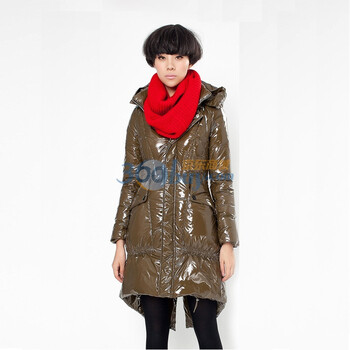 艾橙2011新款修身中长款花苞形燕尾羽绒服女秋冬LKD52607 军绿色 XL