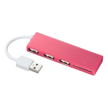 日本SANWA SUPPLY USB-HCS307P 带SD口的高速3口USB2.0集线器 支持Window7 粉红色