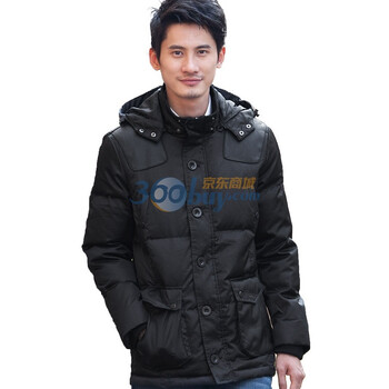 诠渡良品trenduality 冬装新款时尚休闲男士中长款羽绒服#81474 黑色 XXL