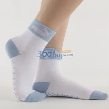 PUMA 彪马 精梳棉提花短筒袜 浮点设计 女款运动休闲袜子 漂白-粉蓝 23-25cm