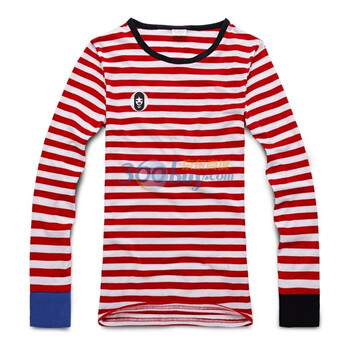 Justyle海军风俏皮复古长袖条纹女式T恤JTL1129019 红色 XL