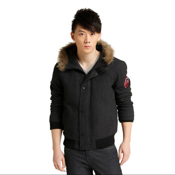 Jack Jones/杰克琼斯 外套 含羊毛连帽男士休闲棉服I(灰)|211427025100 195/112A/XXXL