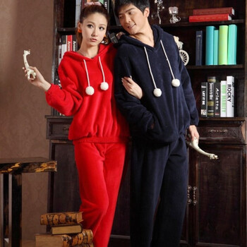 轩靓 秋冬 珊瑚绒 情侣 睡衣套装 家居服 女款91170 红色 XL