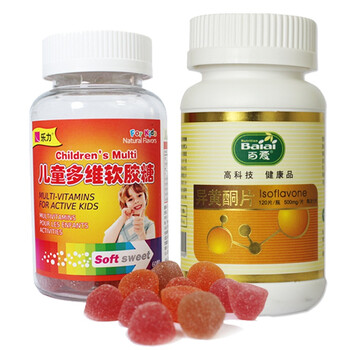百爱 大豆异黄酮片500毫克*120片+美国乐力 儿童多维软胶糖150g60粒