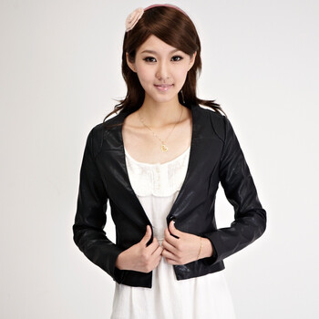 橡菲sophy 干练黑色修身时尚PU小西服 皮衣女 01G3120A 黑色 XL