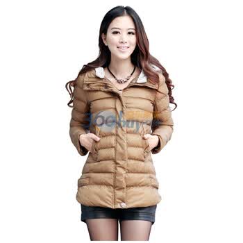 韩宿 女装新款韩版连帽修身棉大衣拉链仿羽绒棉服16-1105 卡其色 XL