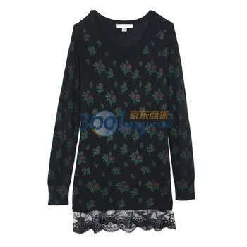 歌莉娅GOELIA连衣裙印花蕾丝下摆连衣裙109J592W 黑色 L