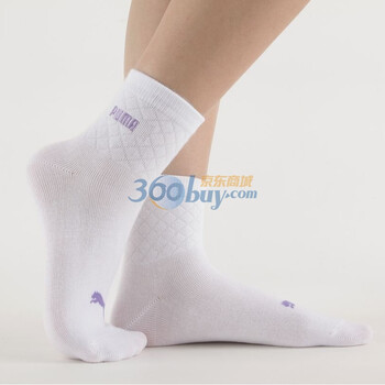 PUMA 彪马 女士绣花运动袜子 精梳棉休闲短袜 漂白-大丽花紫 23-25cm