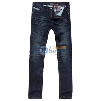 ROMCIIBOOD/乐思邦 2012新款 男 水洗 磨白 直筒学院风牛仔裤 R-8043# 深蓝色 34