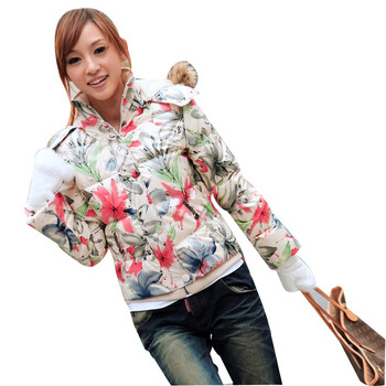 维克莱尔 VLoyal 户外印花带帽羽绒服短款女外套 VJ-20308 红色 XL