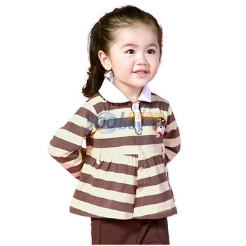 安宝儿 女宝宝 女童 纯棉 条纹 翻领开胸套装 春秋款外出服A8441 黄色 36M/100