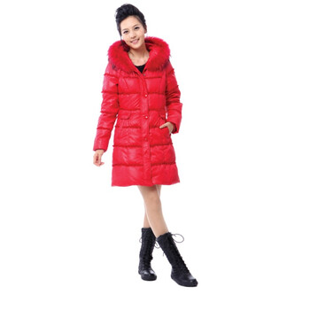 雅鹿 女貉子毛领花边时尚中款羽绒服 ^@^YM10390 正红 XXXL