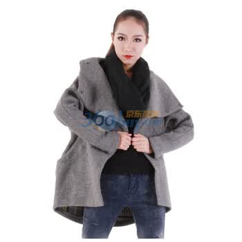 FRIEND ONE 冬装新款呢大衣女大领蝙蝠袖中长款呢外套FG114163 灰色 L