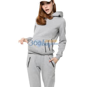 韩都衣舍 韩国休闲套装秋冬季新品冬装女纯色修身休闲套装MS1091 浅灰色 M