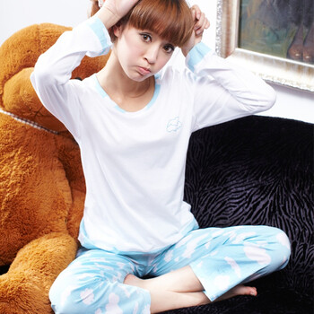 朗绪2012春季新款全棉府绸女式梦幻圆领套装212099 白色 XL
