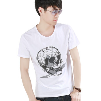 诠渡良品trenduality 春装新款 字母骷髅印花男士圆领短袖T恤TD288 白色 XXL