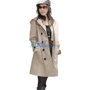 玫斯妮新款女装 长款加厚带帽立领棉衣外套棉服1829 卡其 XXL