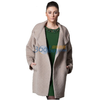 INSUN恩裳宽松羊驼毛混纺金线毛呢大衣99680140 棕色 XXL