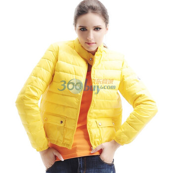 百普拉姿BIOPLAZM冬装新款厚外套2011女装品牌羽绒服新款女款修身薄款短款 黄色 XL