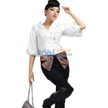 BESSIE 2011腰饰豹纹蝴蝶结修身短裙BS11ASK010 黑色 XL
