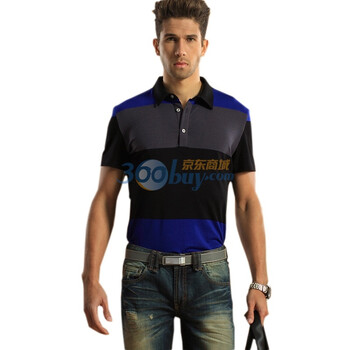 浪氏威尔lansiwear2012夏装男士POLO衫条纹高品质丝光棉短袖T恤英伦修身LSAKT811 蓝色 54