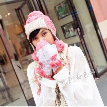 粉色绵羊PINKSHEEP 手工毛线手套 俏皮球