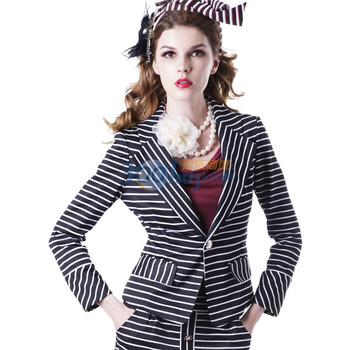 玛汐 Maxchic 秋新款条纹女式小西装西服 Q12001S11M 黑白 XXL