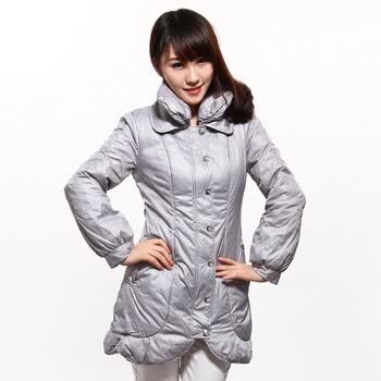 卡路约翰CAROL&JOHN冬装立领不对称门襟长版棉服 81443999 银灰 XL