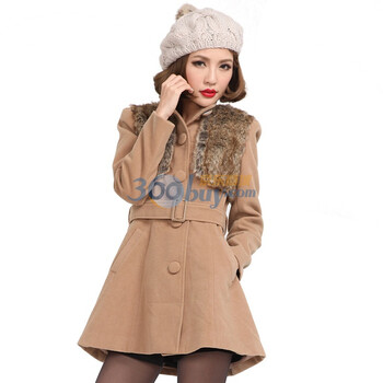 茵佳妮外套女装新品奢华风潮品毛皮修身时尚毛呢外套5114-1420103 驼色 L