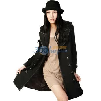 拉维亚 2011秋冬新款 女装外套中长款毛呢大衣 帅气欧美范WW05黑色L